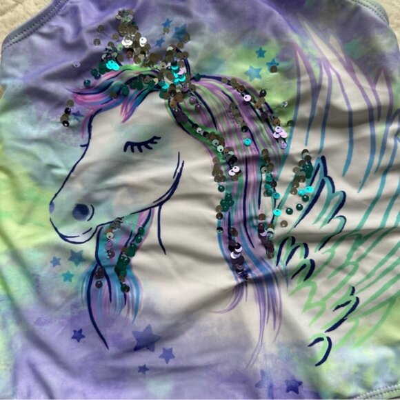 Wonder Nation | Purple Green Bling Unicorn One Piece Swimsuit | Size Medium 7/8 - Picture 8 of 8